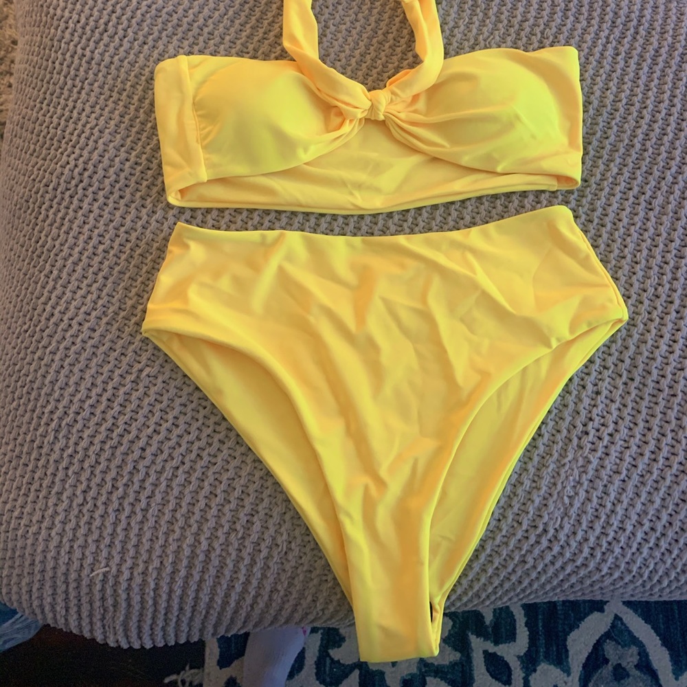 Yellow two piece swim set.